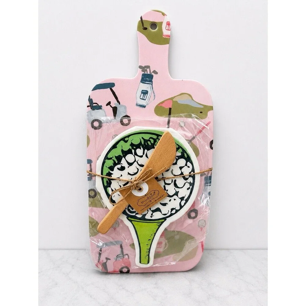 Mud Pie Golf Tee Melamine Cutting Board Napkins Spreader Set Gift